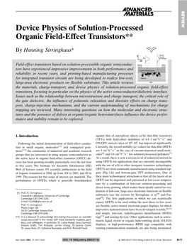 Device Physics of Solution-Processed Organic Field-Effect Transistors**