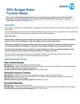2021 Budget Notes Toronto Water