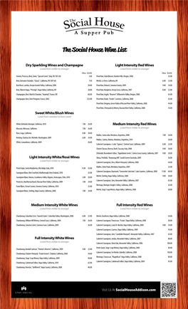 The Social House Wine List