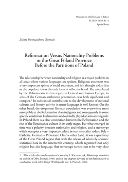 Reformation Versus Nationality Problems in the Great Poland Province Before the Partitions of Poland