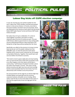 October 2011 Labour Day Kicks Off CUPE Election Campaign