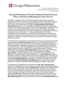 Chicago Philharmonic Proudly Celebrates Polish Classical Music with Ground-Breaking Five Day Festival