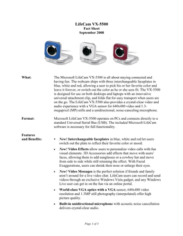 Lifecam VX-5500 Fact Sheet September 2008