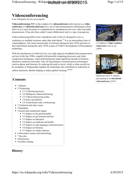 Videoconferencing - Wikipedia,Visited the Free on Encyclopedia 6/30/2015 Page 1 of 15