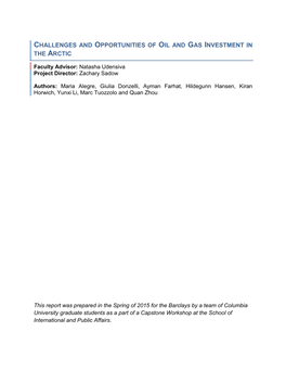 Challenges and Opportunities of Oil and Gas Investment in the Arctic