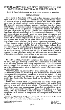 Strain Variations and Host Specificity of the Root-Nodule Bacteria of the Pea Group ^