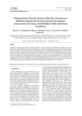 Pathogenicity of Syrian Isolates of Bacillus Thuringiensis (Berliner) Against the Cereal Leafminer Syringopais Temperatella Led