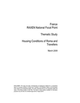 France RAXEN National Focal Point Thematic Study Housing Conditions of Roma and Travellers