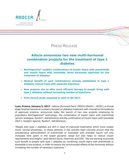 PRESS RELEASE Adocia Announces Two New Multi-Hormonal