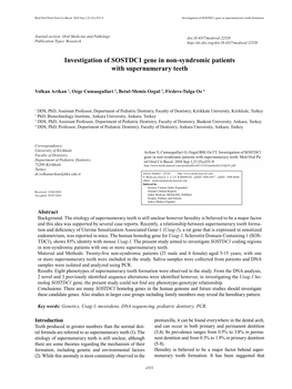 Investigation of SOSTDC1 Gene in Non-Syndromic Patients with Supernumerary Teeth