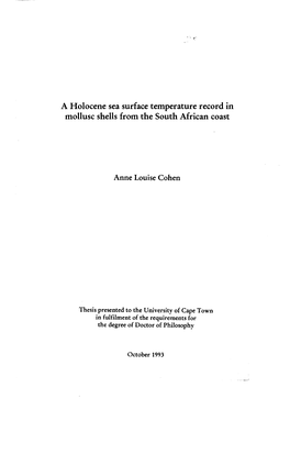 A Holocene Sea Surface Temperature Record in Mollusc Shells from the South African Coast