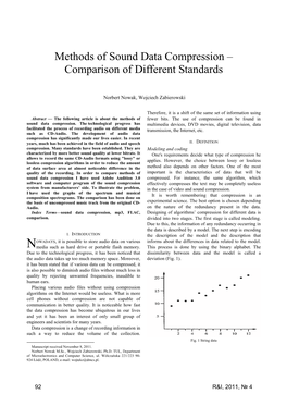 Methods of Sound Data Compression – Comparison of Different Standards