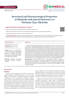 Structural and Pharmacological Properties of Alkaloids with Special Reference to Thebaine Type Alkaloids