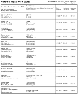 Carter for Virginia (CC-16-00043) Reporting Period: 10/01/2017 Through: 10/26/2017 Page: 1 of 18