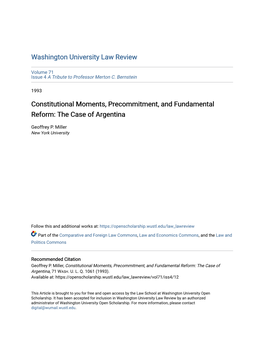 Constitutional Moments, Precommitment, and Fundamental Reform: the Case of Argentina