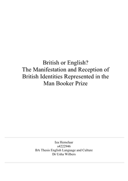 British Or English? the Manifestation and Reception of British Identities Represented in the Man Booker Prize