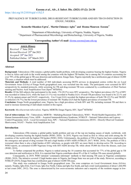 Ezeonu Et Al., Afr., J. Infect. Dis. (2021) 15 (2): 24-30 V15i2.5