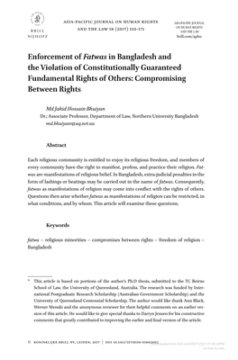 Enforcement of Fatwas in Bangladesh and the Violation of Constitutionally Guaranteed Fundamental Rights of Others: Compromising Between Rights