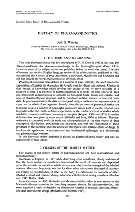 History of Pharmacokinetics