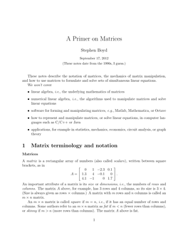 A Primer on Matrices