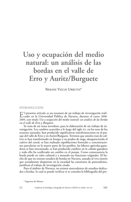 Uso Y Ocupación Del Medio Natural: Un Análisis De Las Bordas En El Valle De Erro Y Auritz/Burguete