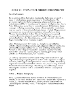 Kosovo 2014 International Religious Freedom Report
