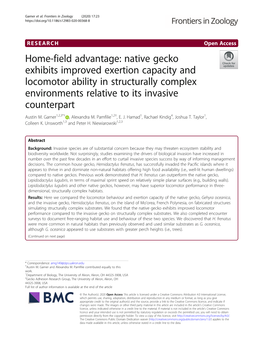 Native Gecko Exhibits Improved Exertion Capacity and Locomotor Ability in Structurally Complex Environments Relative to Its Invasive Counterpart Austin M