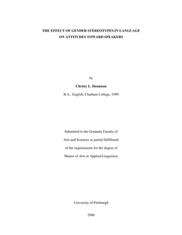 The Effect of Gender Stereotypes in Language on Attitudes Toward Speakers