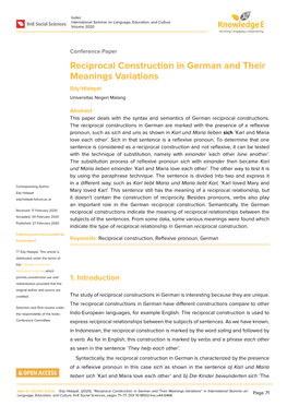 Reciprocal Construction in German and Their Meanings Variations Edy Hidayat Universitas Negeri Malang