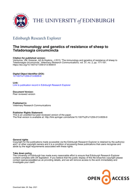 The Immunology and Genetics of Resistance of Sheep to Teladorsagia Circumcincta', Veterinary Research Communications, Vol