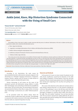 Ankle Joint, Knee, Hip Distortion Syndrome Connected with the Using of Small Cars