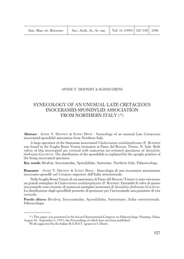 Synecology of an Unusual Late Cretaceous Inoceramid-Spondylid Association from Northern Italy (*)