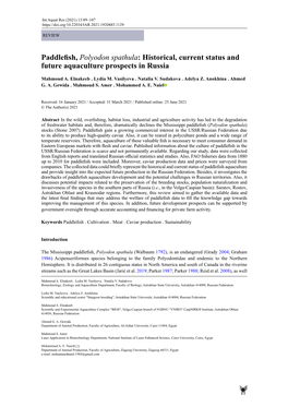 Paddlefish, Polyodon Spathula: Historical, Current Status and Future Aquaculture Prospects in Russia