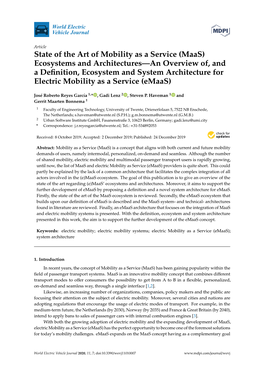 State of the Art of Mobility As a Service (Maas) Ecosystems And