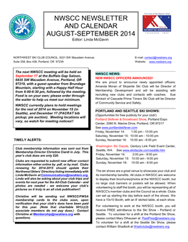 NWSCC NEWSLETTER and CALENDAR AUGUST-SEPTEMBER 2014 Editor: Linda Mcgavin