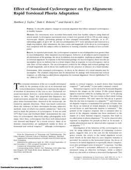 Effect of Sustained Cyclovergence on Eye Alignment: Rapid Torsional Phoria Adaptation