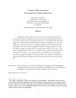 Decentralization by Political Agreement