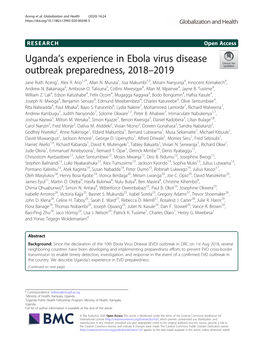 Uganda's Experience in Ebola Virus Disease Outbreak Preparedness