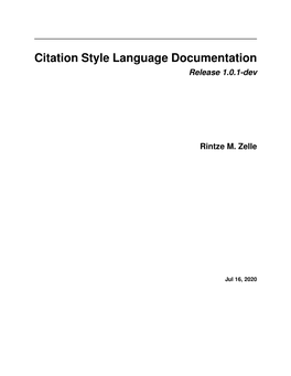 Citation Style Language Documentation Release 1.0.1-Dev