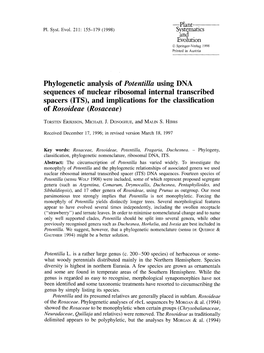 Potentilla Using DNA Sequences of Nuclear Ribosomal Internal Transcribed Spacers (ITS), and Implications for the Classification of Rosoideae (Rosaceae)