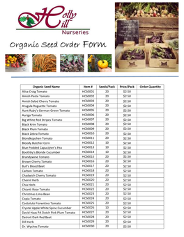 Organic Seed Order Form