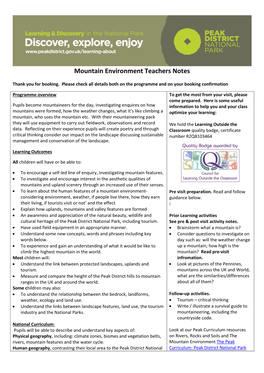 Mountain Environment Teachers Notes