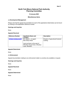 North York Moors National Park Authority Planning Committee