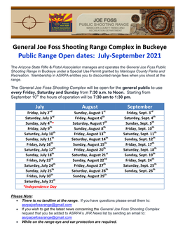 Public Range Open Dates: July-September 2021