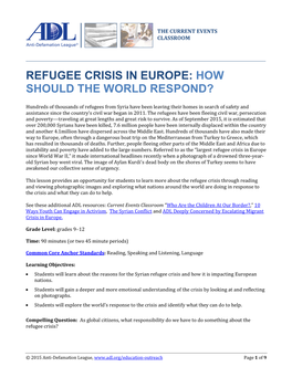 Refugee Crisis in Europe: How Should the World Respond?