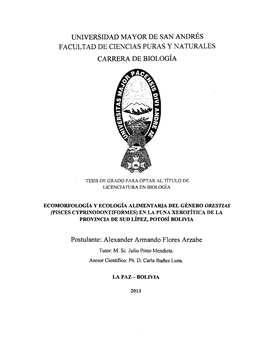 ECOMORFOLOGÍA Y ECOLOGÍA ALIMENTARIA DEL GÉNERO ORESTIAS (Pisces CYPRINODONTIFORMES) EN LA PUNA XEROFÍTICA DE LA PROVINCIA DE SUD LÍPEZ, POTOSÍ BOLIVIA