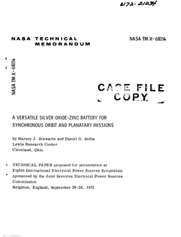 Nasa Tm X-68036 a Versatile Silver Oxide-Zinc Battery