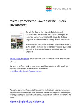 Micro-Hydroelectric Power and the Historic Environment