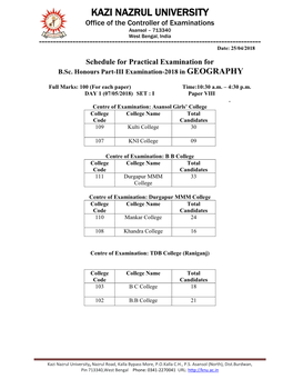 Office of the Controller of Examinations Asansol – 713340 West Bengal, India ======Date: 25/04/2018