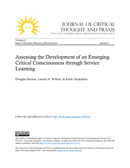 Assessing the Development of an Emerging Critical Consciousness Through Service Learning